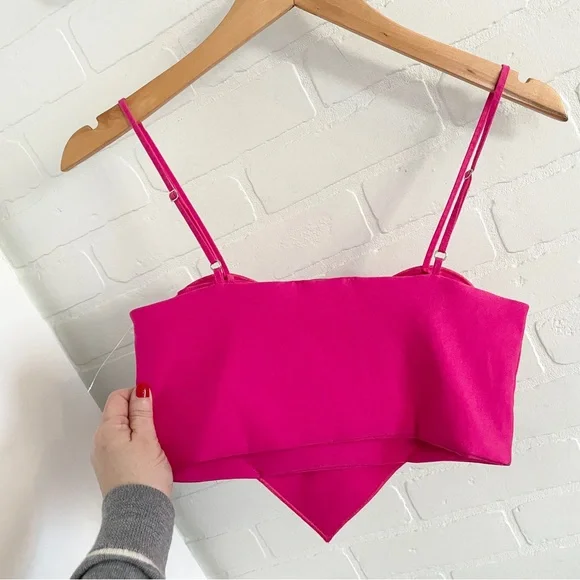 Zara Pink Heart Bandeau Crop Top Adjustable Straps Sz M - Picture 9 of 10
